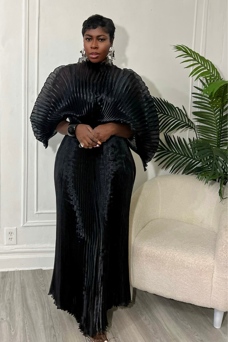 IRIDA PLEATED MAXI DRESS (BLACK)