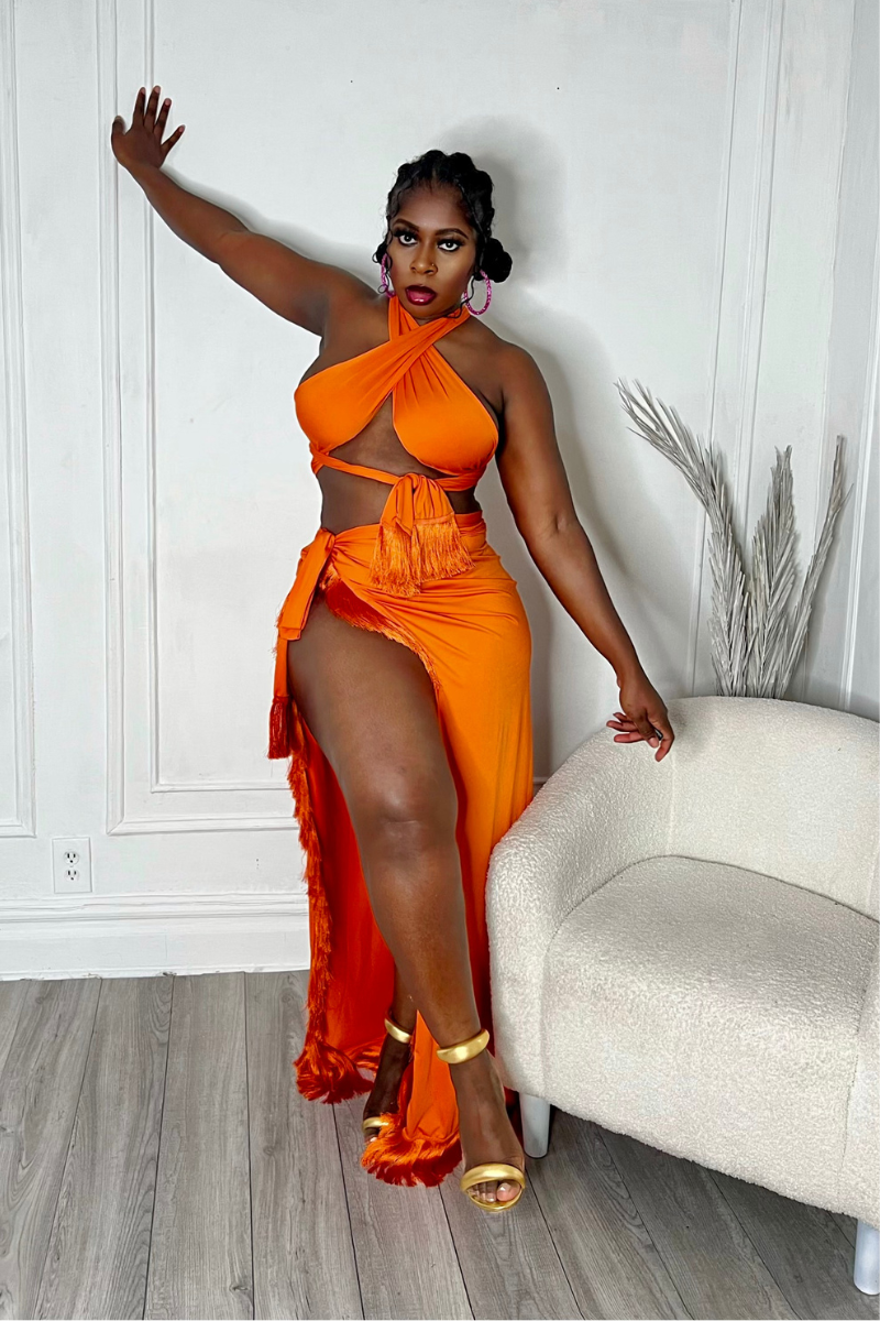 LOURDES FRINGE SET (ORANGE)