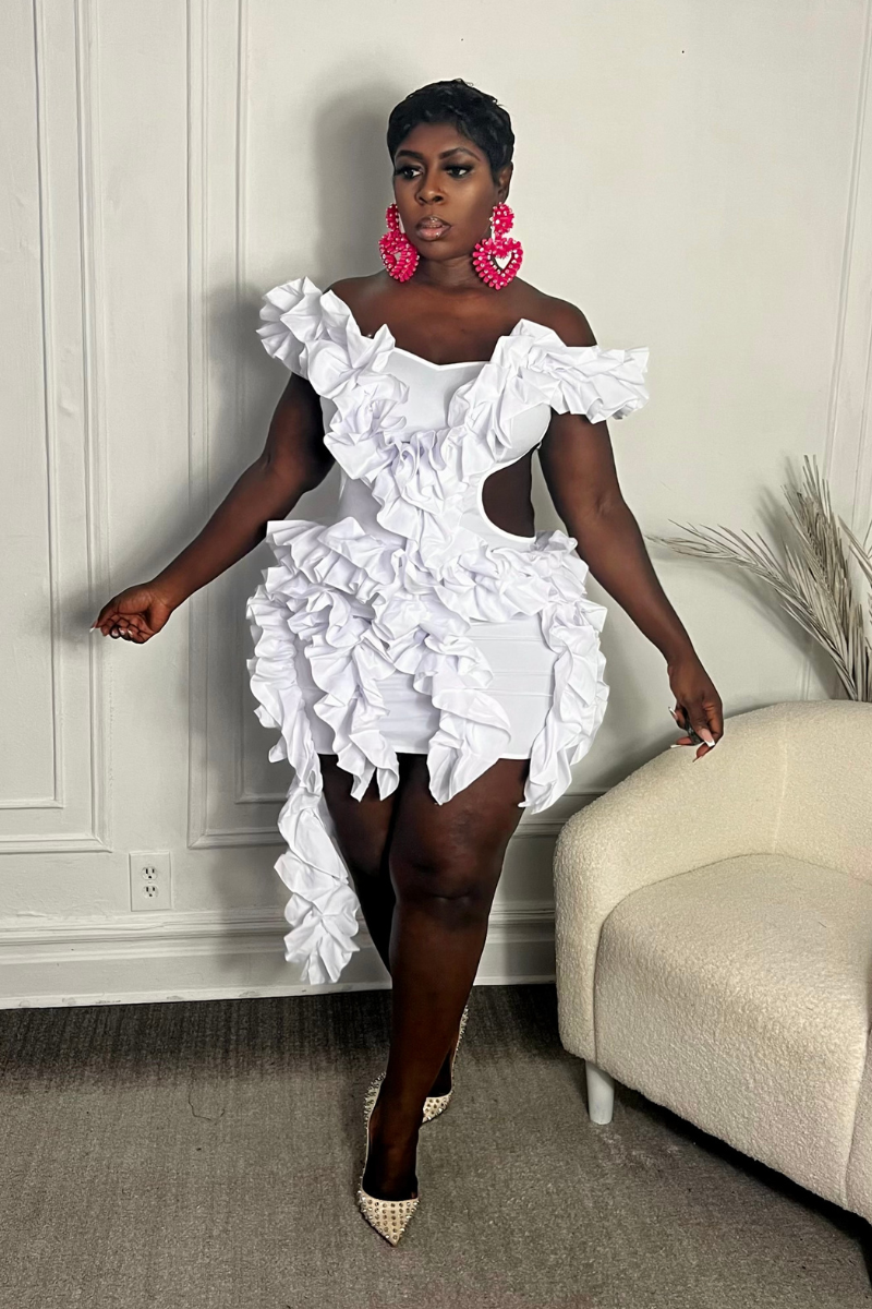 RUFFLE ME UP DRESS (WHITE)