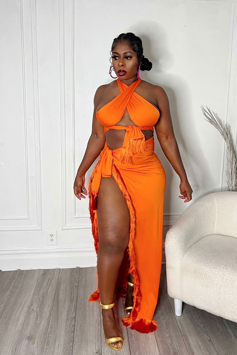 LOURDES FRINGE SET (ORANGE)