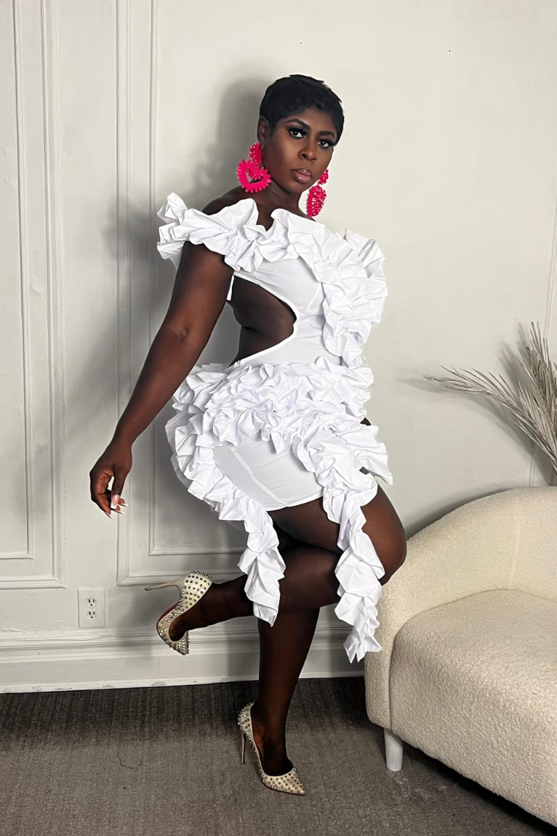 RUFFLE ME UP DRESS (WHITE)