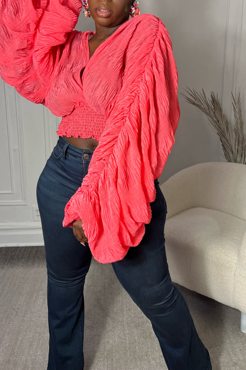AALIYAH BUBBLE SLEEVE TOP (CORAL)