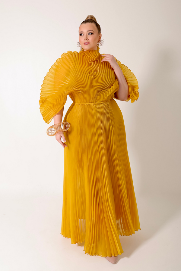 IRIDA PLEATED MAXI DRESS (MUSTARD)