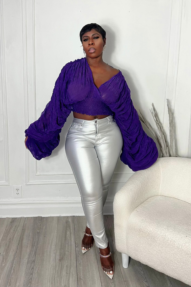 AALIYAH BUBBLE SLEEVE TOP (PURPLE)