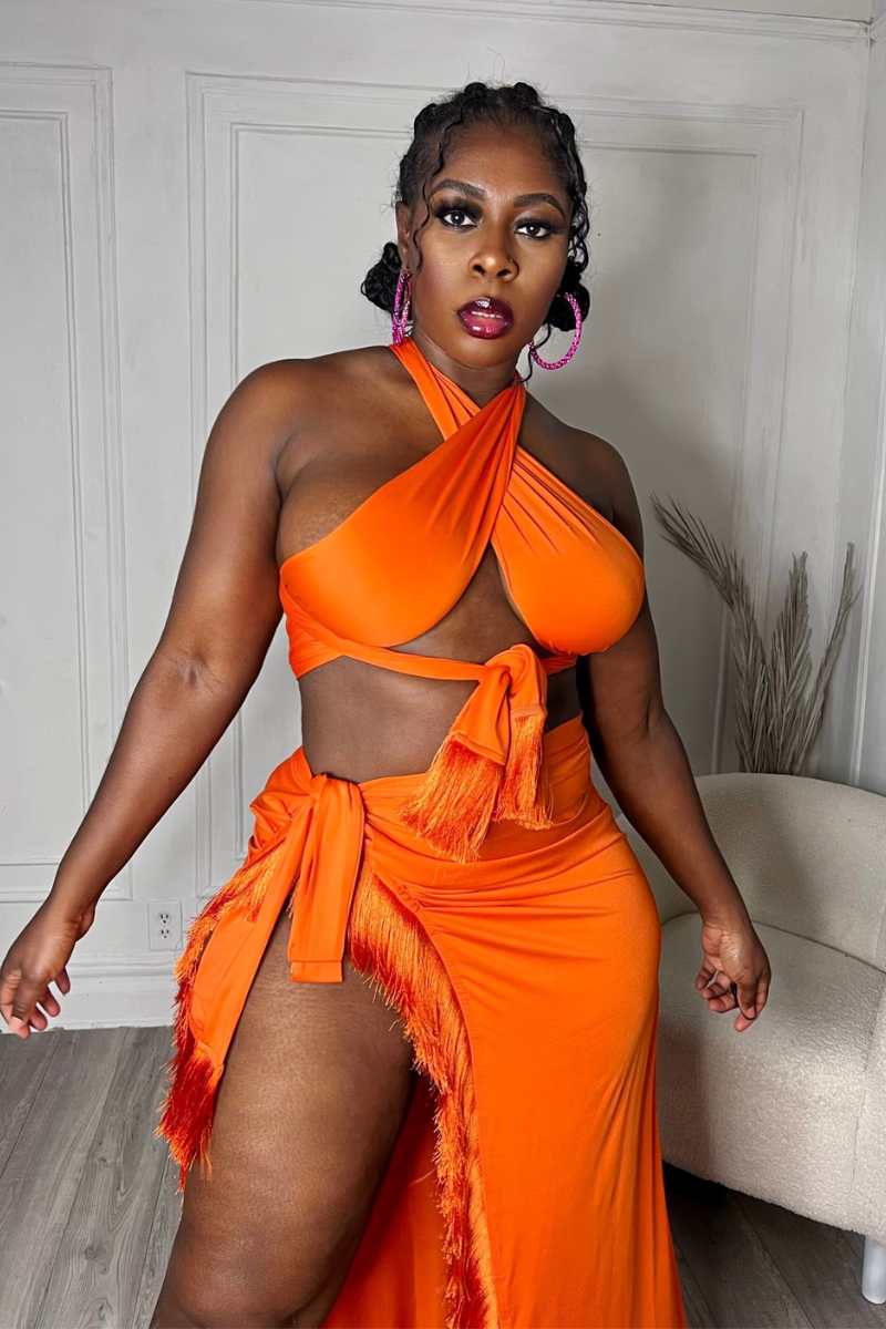 LOURDES FRINGE SET (ORANGE)