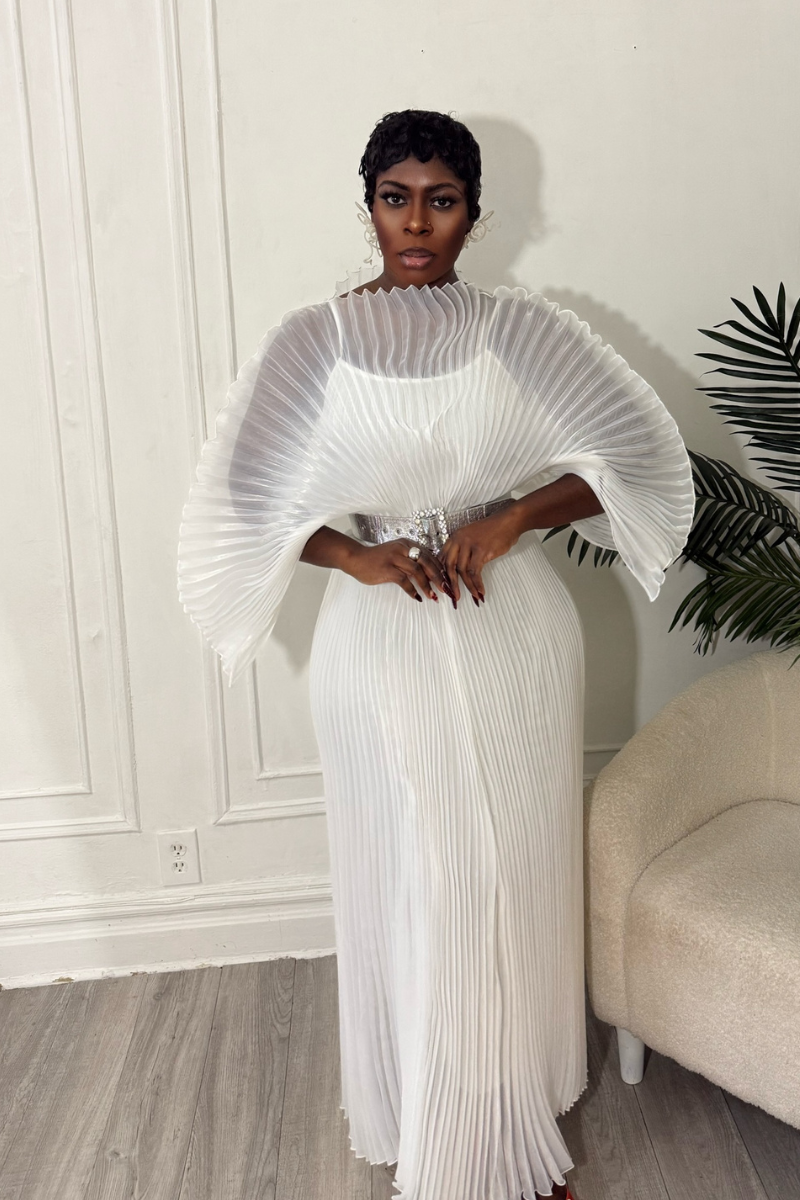 IRIDA PLEATED MAXI DRESS (WHITE)