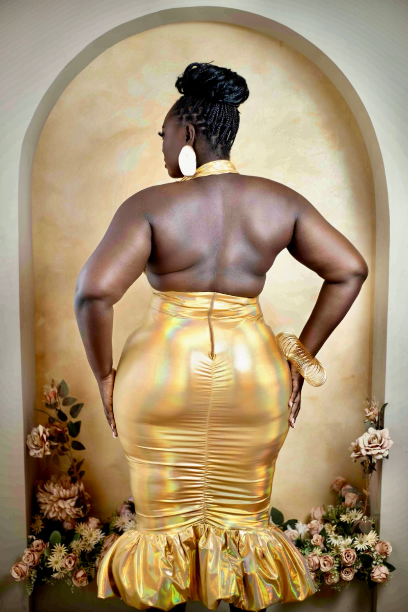 LIQUID GOLD COCKTAIL DRESS