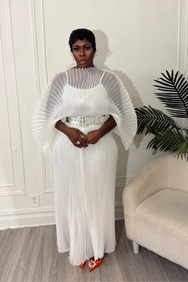 IRIDA PLEATED MAXI DRESS (WHITE)