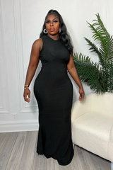 BAWDY RIBBED DRESS (BLACK)