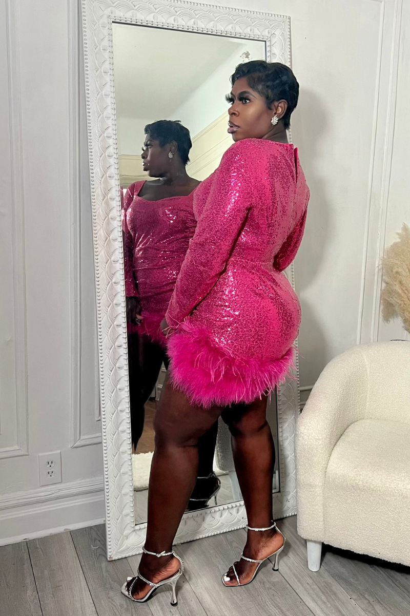 GLAMOUR GIRL FEATHER MINI DRESS