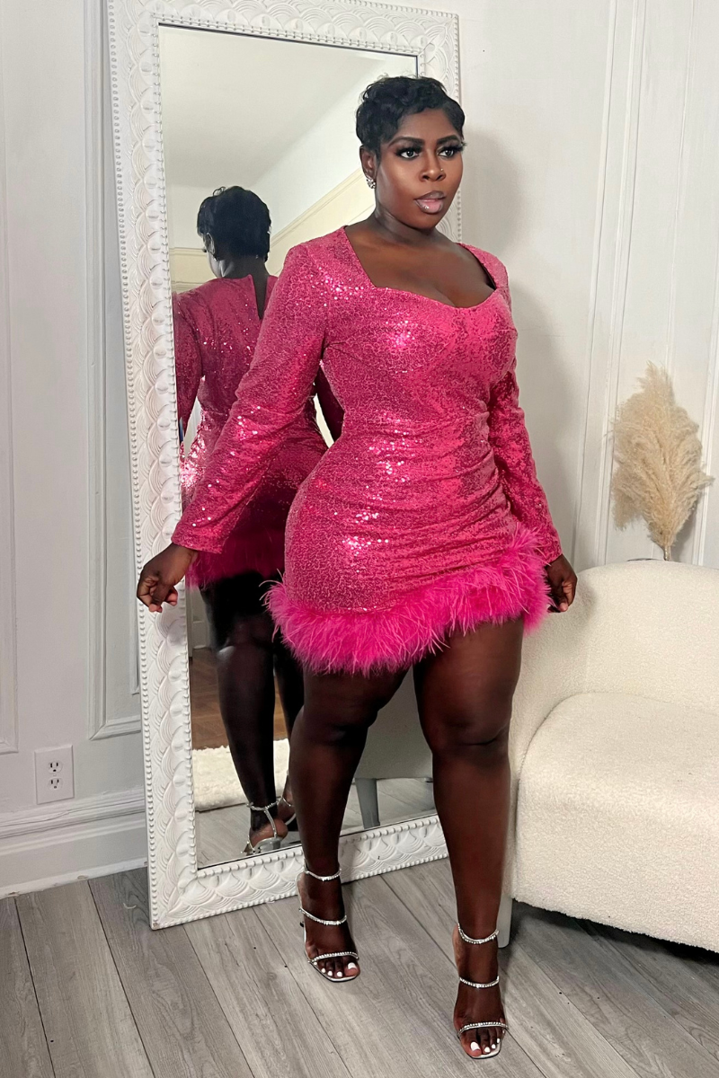 GLAMOUR GIRL FEATHER MINI DRESS