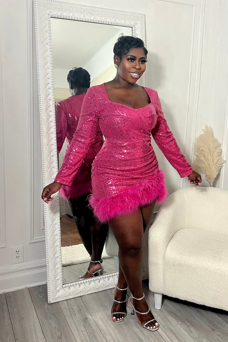 GLAMOUR GIRL FEATHER MINI DRESS