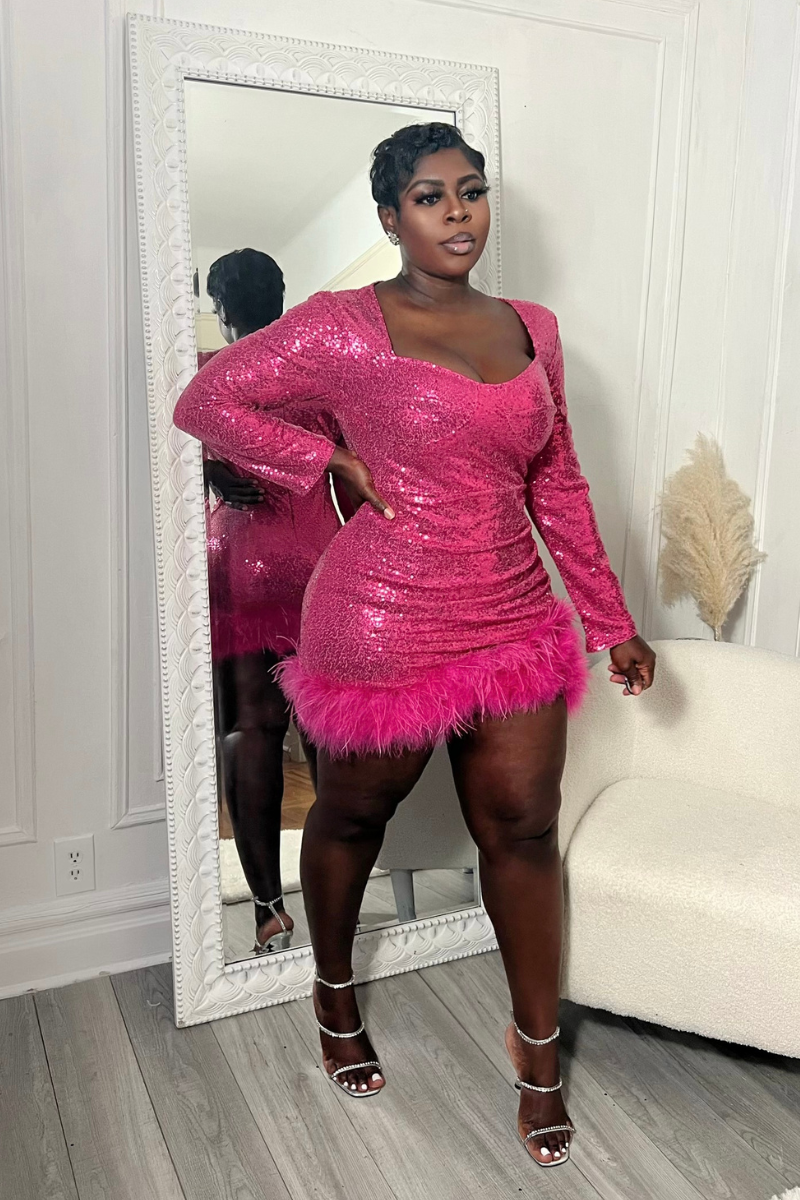 GLAMOUR GIRL FEATHER MINI DRESS