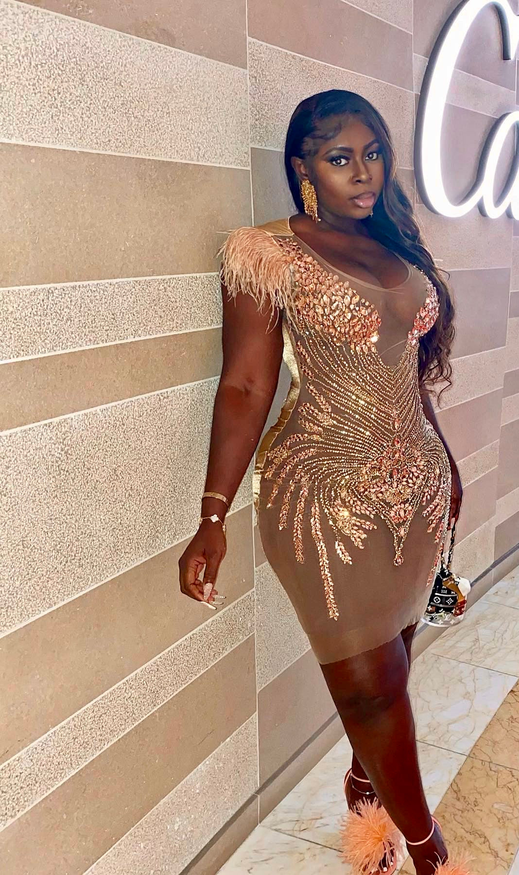 CORA ROSE GOLD BEADED DRESS